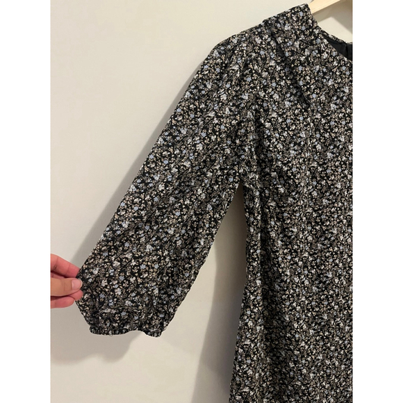 Free People Making Plans Black Blue Floral Mini Dress with Blue Accents Collar - Picture 5 of 11